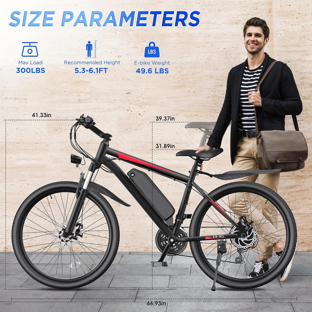 Electric Bike for Adults, 26' Ebike with 1000W Peak Motor, 20MPH 50Miles Electric Mountain Bike with 48V Removable Battery, 7-Speed, Front Suspension, LCD Display, UL 2849 Certified