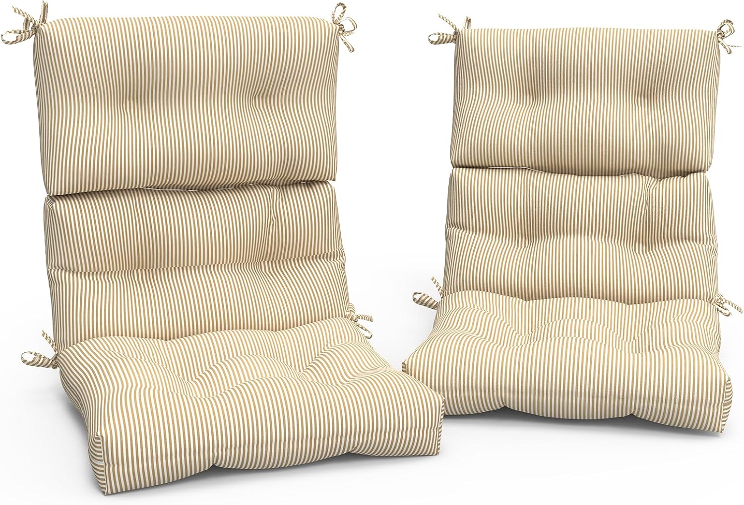 Outdoor High Back Patio Chair Cushions, Tufted Rocking Chair Cushions, Adirondack Cushions for Garden Porch Home Office Chairs Use, 44' x 22' x 4', 2 Pack, Stripe Beige