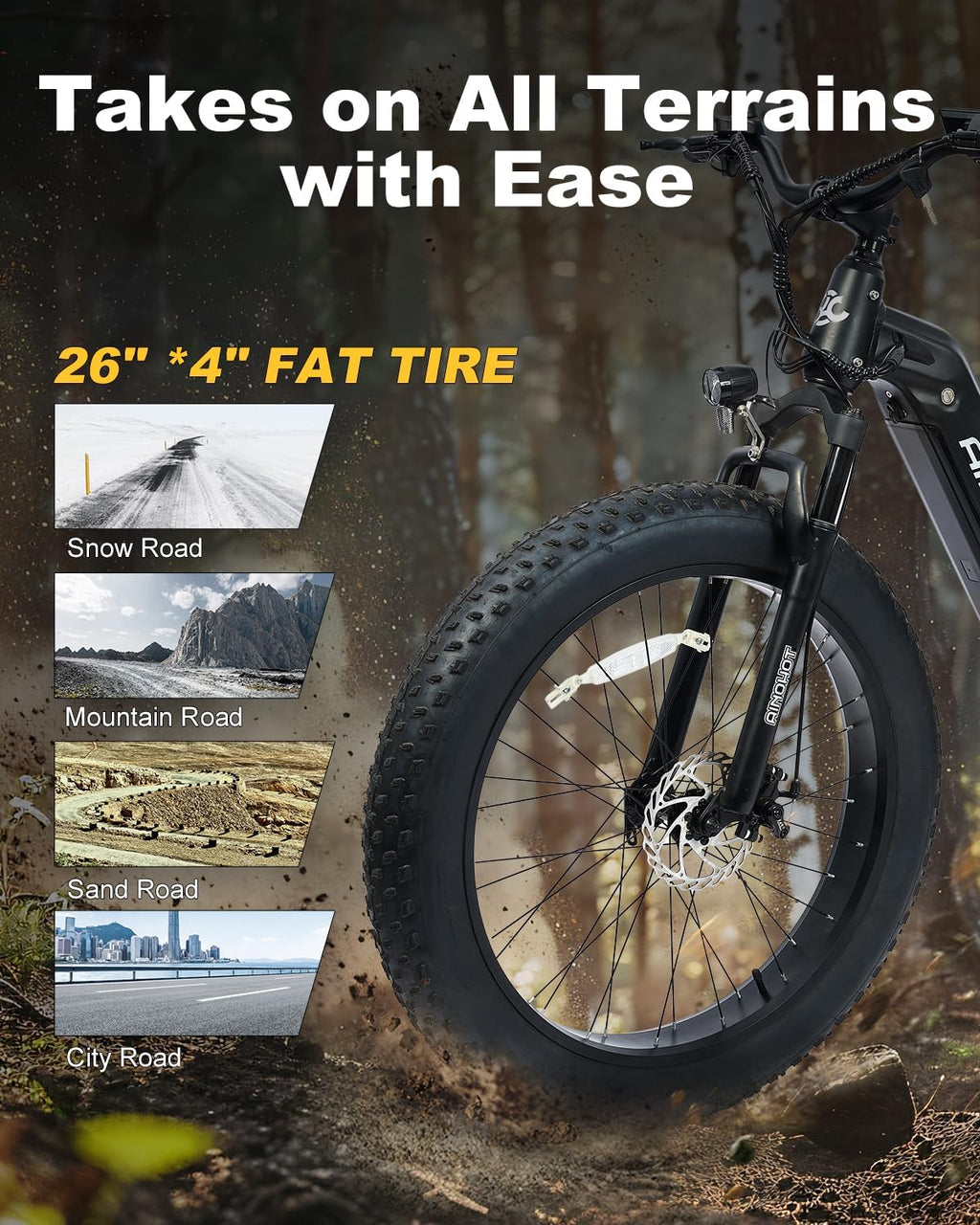 Terra Electric Bike for Adults, 26'x4.0' Fat Tire Electric Bike, 1000W Peak Ebike, Electric Mountain Bike 624Wh Battery, 20 MPH 56 Miles, Electric Bicycle with UL2849 Certified, Aluminum Alloy Frame