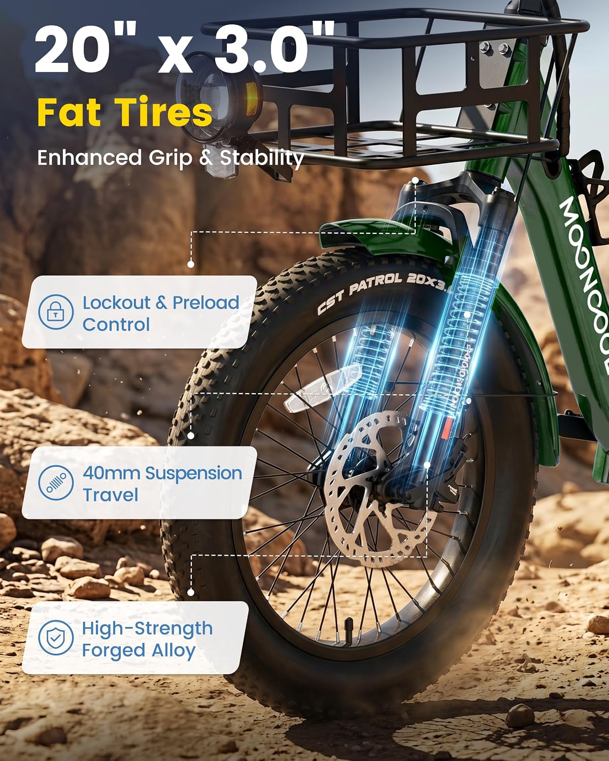 MOONCOOL Electric Trike for Adults, 500W/750W 48V Electric Tricycle for Adults, 20'x3.0' Fat Tire 3 Wheel Electric Bike, Folding Aluminum Adult Tricycle with Removable Battery