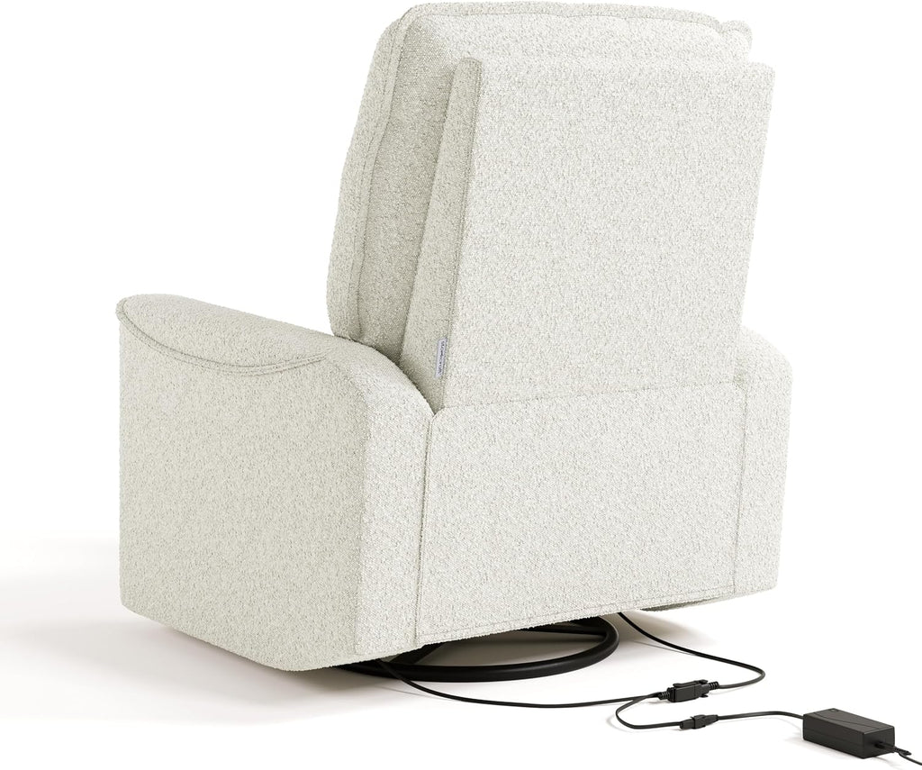 Storkcraft Santos Deluxe Power Recliner Swivel Glider, Premium Electronic Nursery Rocking Chair, Oeko-TEX 100 Certified, Includes Dual-USB Charging Port with USB-A & USB-C – (Ivory Boucle)