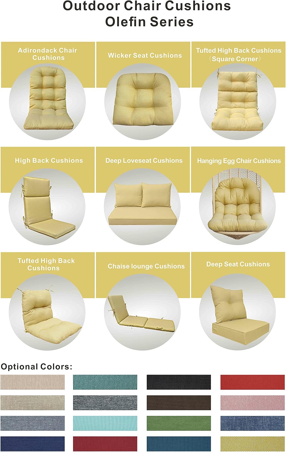 Indoor Outdoor High Back Chair Cushions Replacement Patio Chair Seat Cushions Set of 4 (Mixed Yellow/Grey)