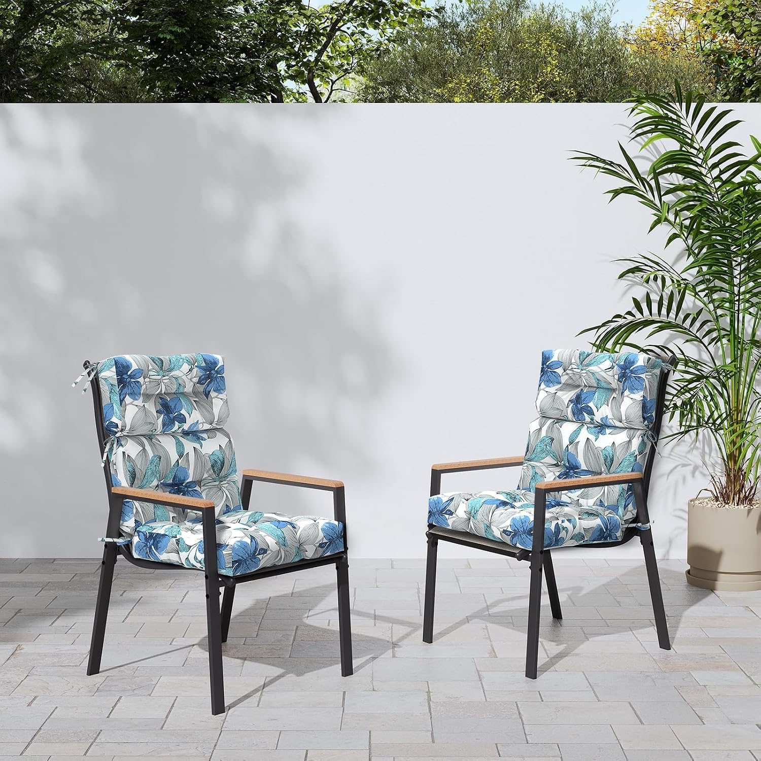 Outdoor High Back Rocking Chair Cushions, Non-Skid Slip Backed Chair Cushions, Chair Cushion for Patio Chairs, 44'x22'x4', Set of 2, Clemens Noir Blue