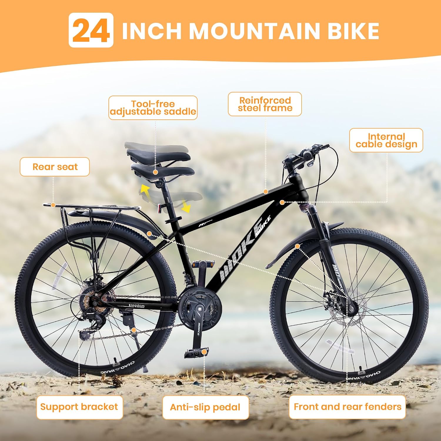 DEYGIA 24 26 inch Mountain Bike for Boys and Girls, 21-Speed Drivetrain, Kids Mountain Bike with Rear Rack, Suspension Fork, Dual Disc Brakes, Internal Cable, Kids' Bicycles with Multiple Colors