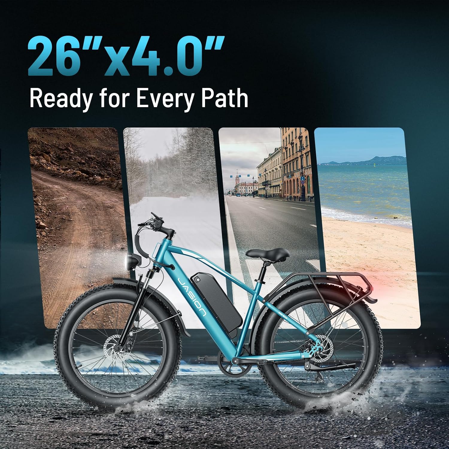 Jasion EB5 MAX Ebike for Adults with 1500W Peak Motor,720 Wh Removeable Battery, 26'' Fat Tire Electric Mountain Bike, 28+MPH Speed, Cruise Control, 7-Speed