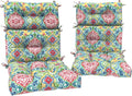 DYTXIII Outdoor High Back Chair Cushions Set of 2, Water Repellent Tufted Rocking Seat Cushions Replacement 44 x 22 Inch, Seat & Back Chair Pads for Patio, Balcony and Indoor Use -Damask Red