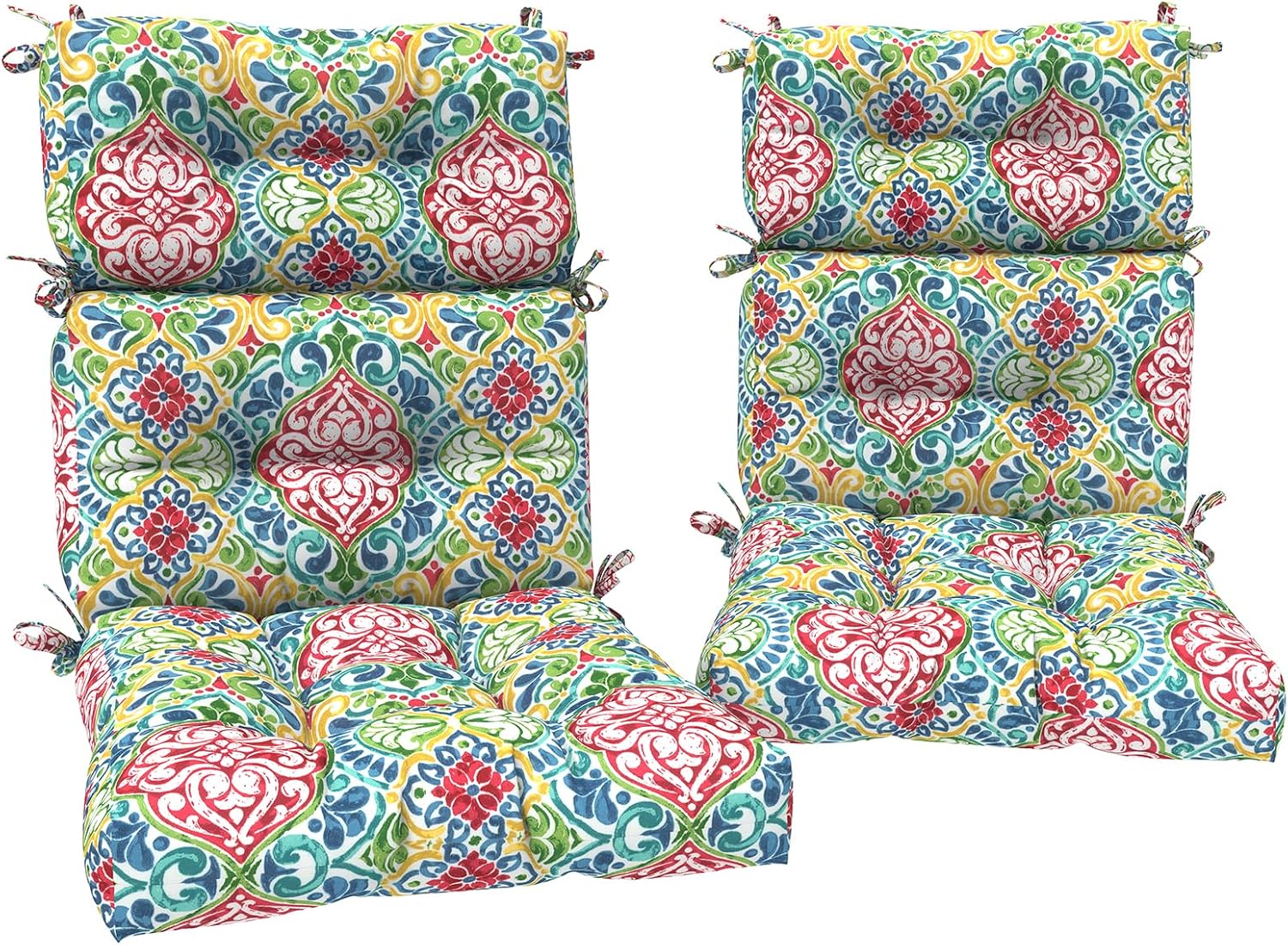 DYTXIII Outdoor High Back Chair Cushions Set of 2, Water Repellent Tufted Rocking Seat Cushions Replacement 44 x 22 Inch, Seat & Back Chair Pads for Patio, Balcony and Indoor Use -Damask Red