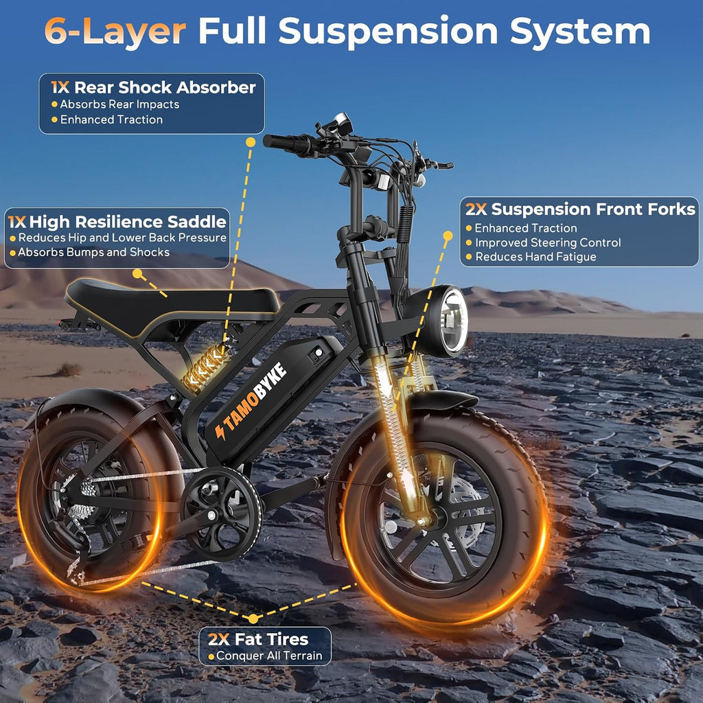 Tamobyke T16 Electric Bike for Teens & Childs, 1000W Motor 48V15.6Ah Removable Battery, 30MPH Off-Road Electric Bicycle,16'Fat Tire Ebike for Kids, 7-Speed,Dual Hydraulic Brakes, Fits Riders 5'0'-5'7'