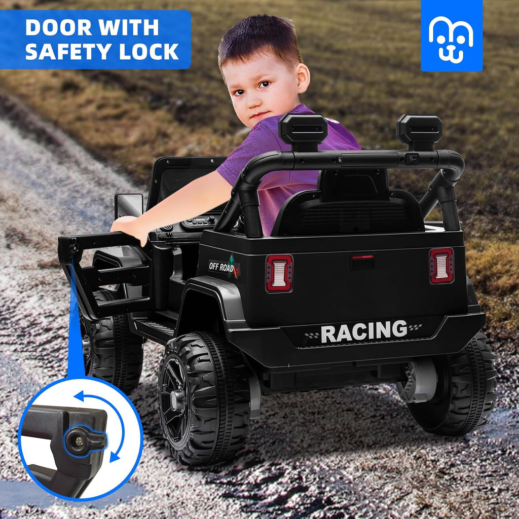 MINIATURE MOTORS 24V Kids Electric Ride on Truck Car with Remote Control, Twin 55W Motors 4MPH Max Speed, Bluetooth Music Player, 4 Wheels Suspension LED Lights Safety Belt, Gift for Boys Girls-Black