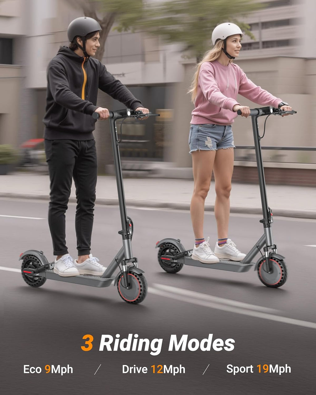 Electric Scooter, 350W/ 500W Motor, 19 MPH to 22MPH, 21 to 40 Miles Range, Dual Suspension, Dual Braking, App Control, Foldable Commuter E Scooter for Adults and Teens
