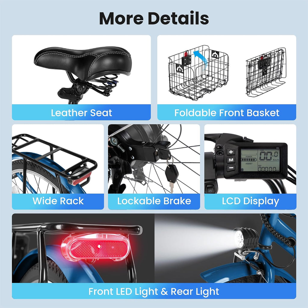 Electric Bike for Adults, 1000W Peak 70Miles + 20MPH Step Thru Electric Bike, Commuter E-Bike with Removable Battery, Dual Brake(Lockable), Detachable Foldable Basket(TUV & UL2849)