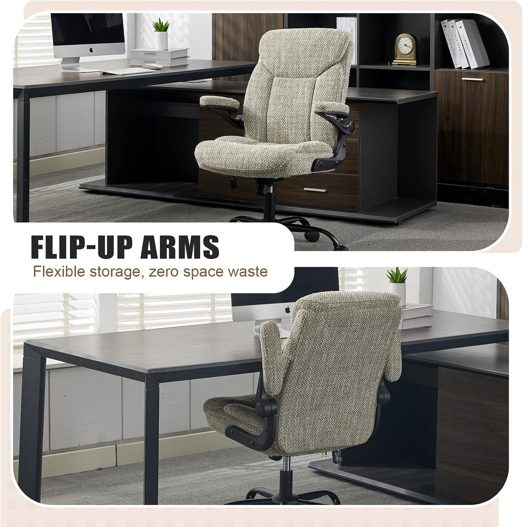 Cloth Office Chair Adjustable Desk Chair Mid Back Executive Comfortable Fabric Ergonomic Back Support Home Computer Chair with Padded Flip-up Armrest Swivel Wheels, Small Gaming Chair | LightGreen