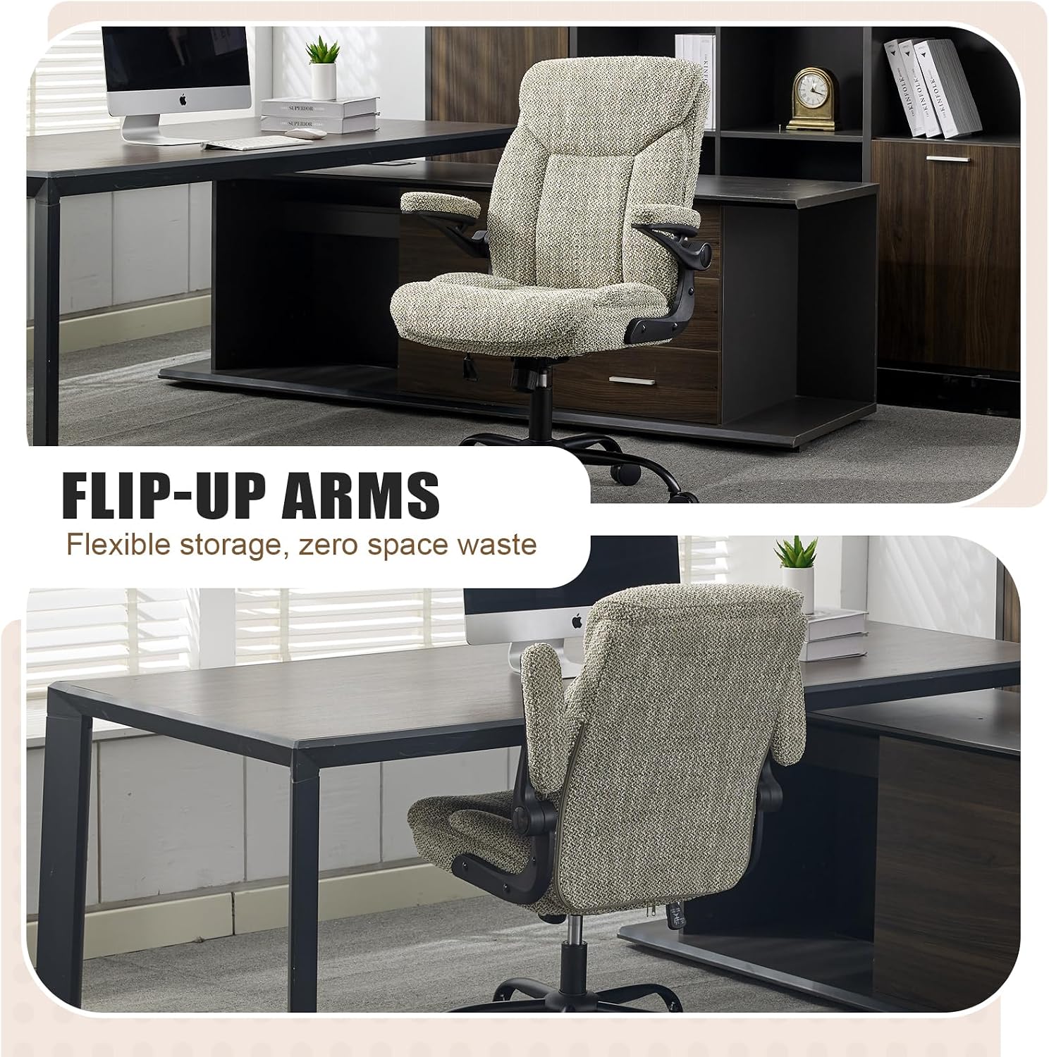 Cloth Office Chair Adjustable Desk Chair Mid Back Executive Comfortable Fabric Ergonomic Back Support Home Computer Chair with Padded Flip-up Armrest Swivel Wheels, Small Gaming Chair | LightGreen
