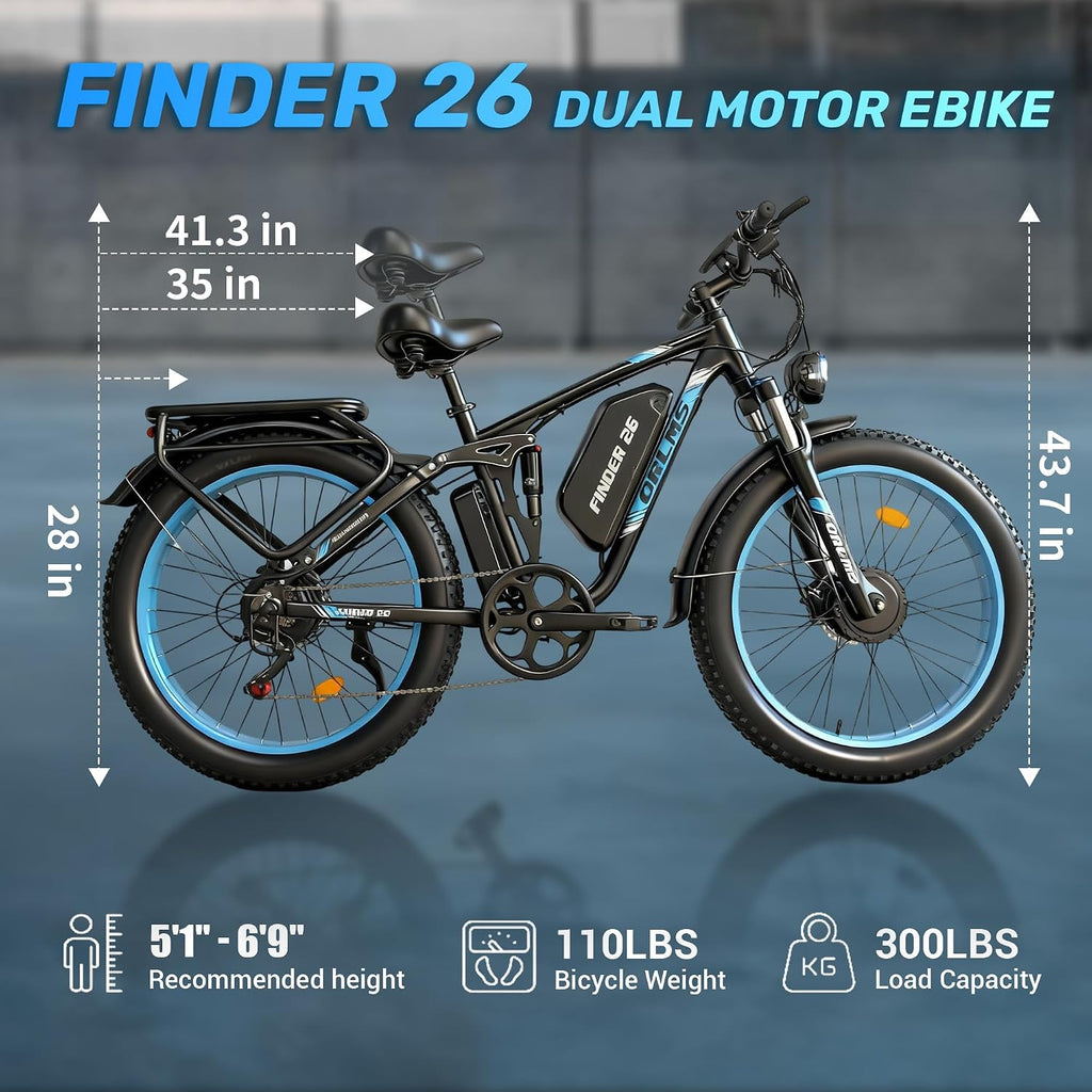 Dual Motor Electric Bike for Adults,6000W Peak,45MPH,60V&52V/25Ah Battery,26''&24'' Fat Tire,Up to 110 Miles Range,SHM 7-Speed Gear Ebike