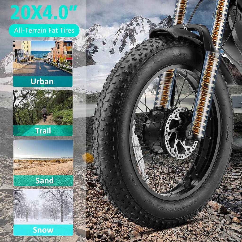 HAPPYRUN Dual Motor Electric Bike for Adults 5000W Peak Removable 38Ah Battery All-Terrain 20' Fat Tire Ebike 36MPH 85+ Miles Hydraulic Disc Brake Electric Dirt Bike G70 Pro