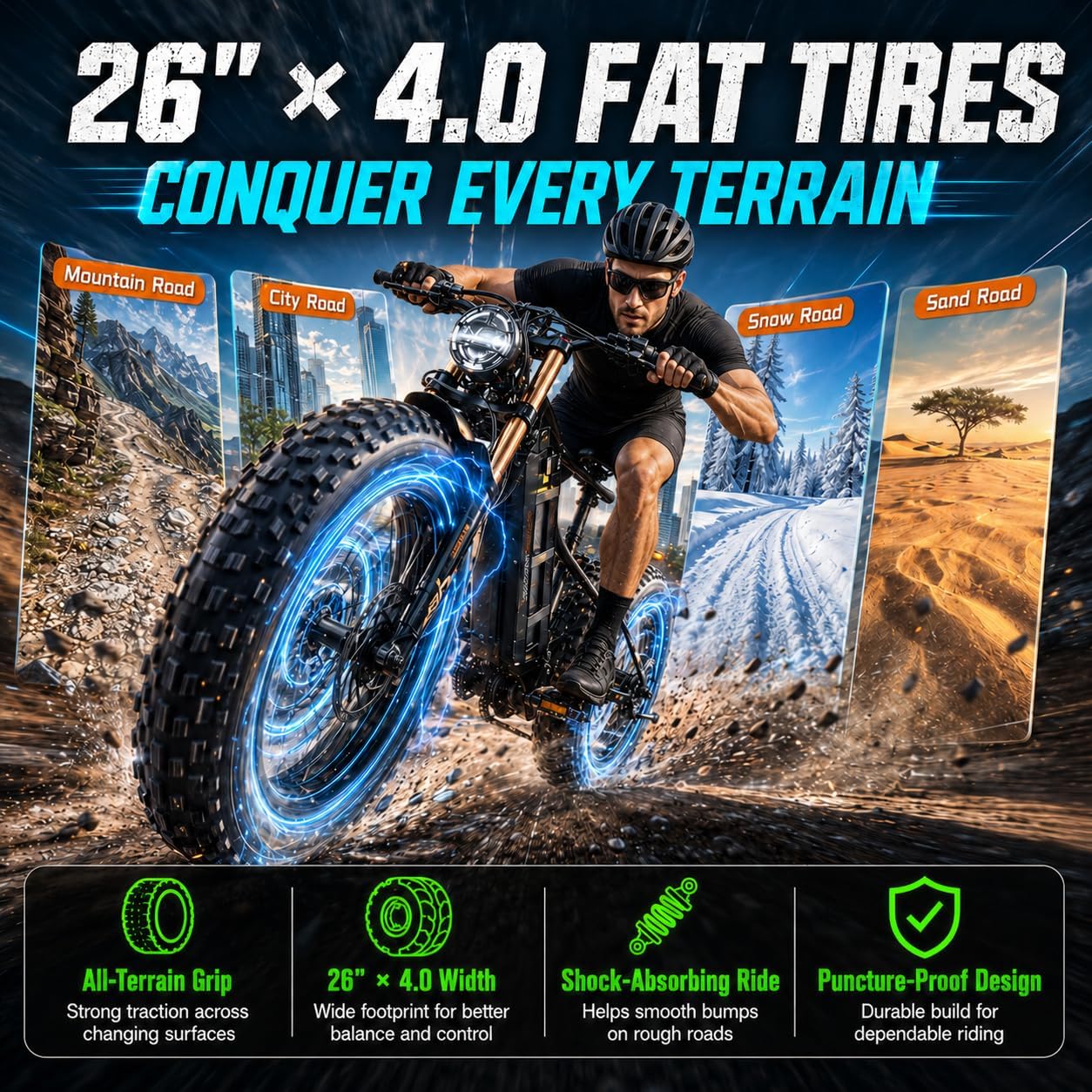 eAhora Romeo Pro 3 Electric Bike for Adults, 5600W 50MPH Dual Motor Ebike, 60V 80AH 250Miles Long Range Electric Bike, 26' *4.0 Fat Tire Electric Mountain Bike Full Suspension Off-Road E-Bike