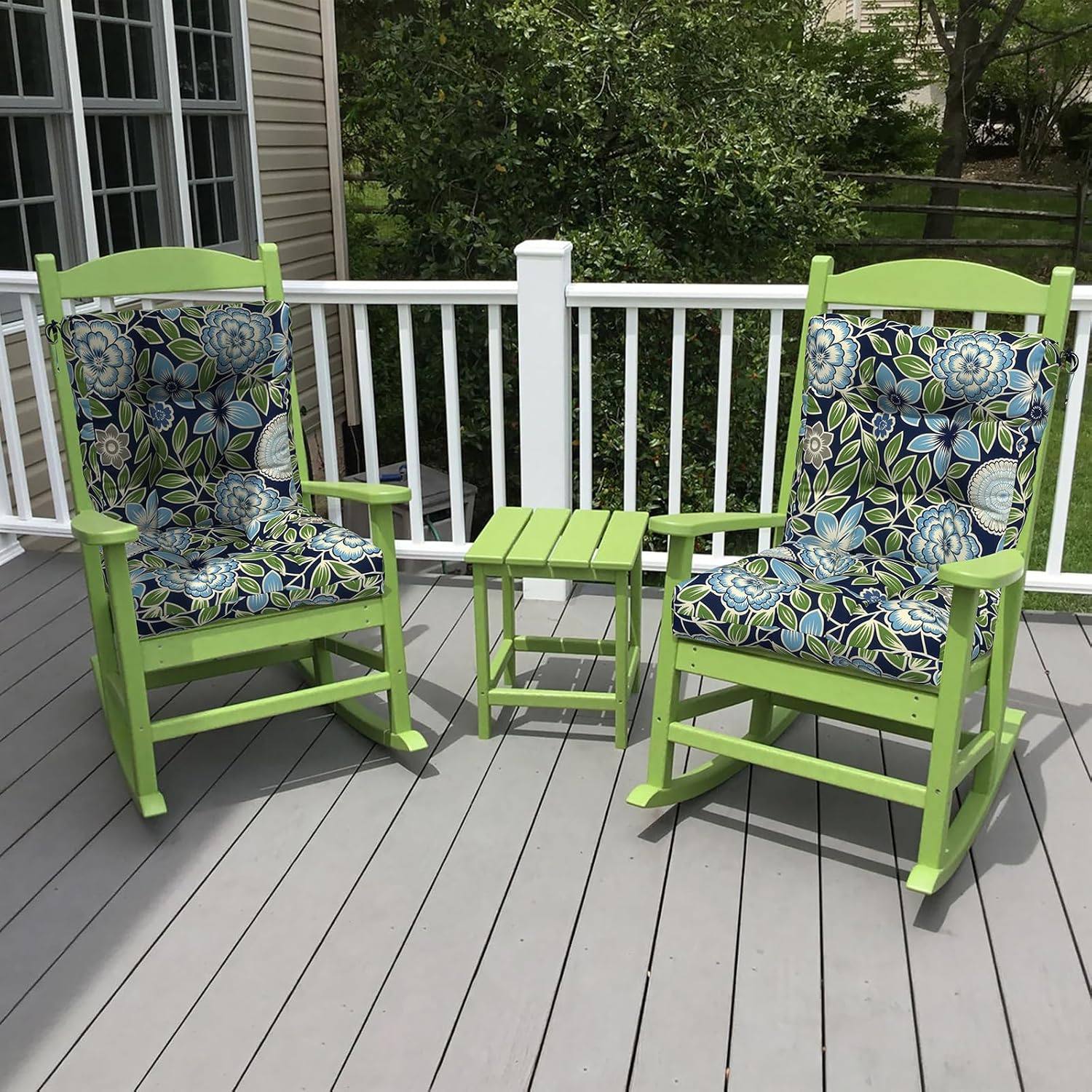 LVTXIII Outdoor Solid Low Back Cushion, Patio Tufted Replacement Rocking Chair Cushion with Ties, 2 Count Seat and Back Chair Cushions for Patio Furniture Use, 42 L x 21 W, Azure Botanical Symphony‌