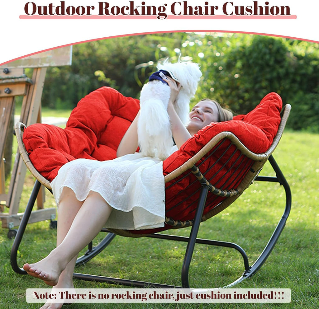 Outdoor Rocking Chair Cushions Replacement, 6''Thick Waterproof & Fade Resistant Papasan Chair Cushion with 6 Straps,Tufted Egg Chair Cushion for Indoor & Outdoor (Red)