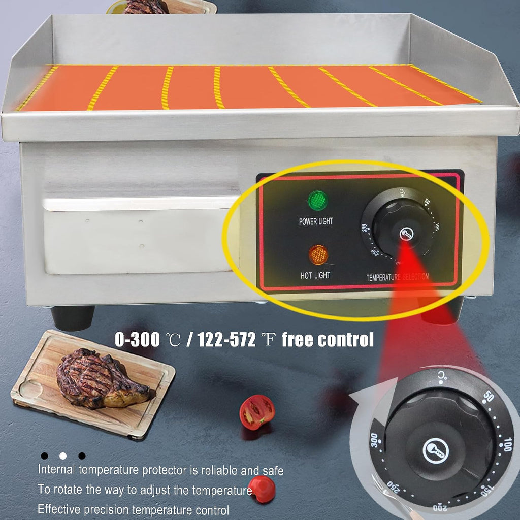 Electric Grill Griddle Camp Flat Cooking Griddle Grill Top Grill Hot Plate Stove Compact Stainless Steel Grill BBQ Plate Grill For Outdoor or Indoor 110V 14.17 * 11.81in Heating Size