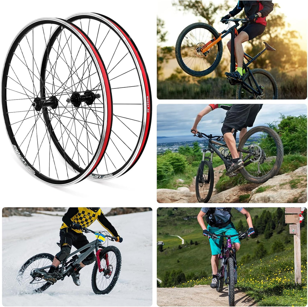 26' Mountain Bike Wheelset, Quick Release MTB Bicycle Double Wall Rims MTB Wheel Set, Ultralight Aluminum Alloy 32H Bike Wheels Compatible MF-TZ500-6/7 Speed Freewheel