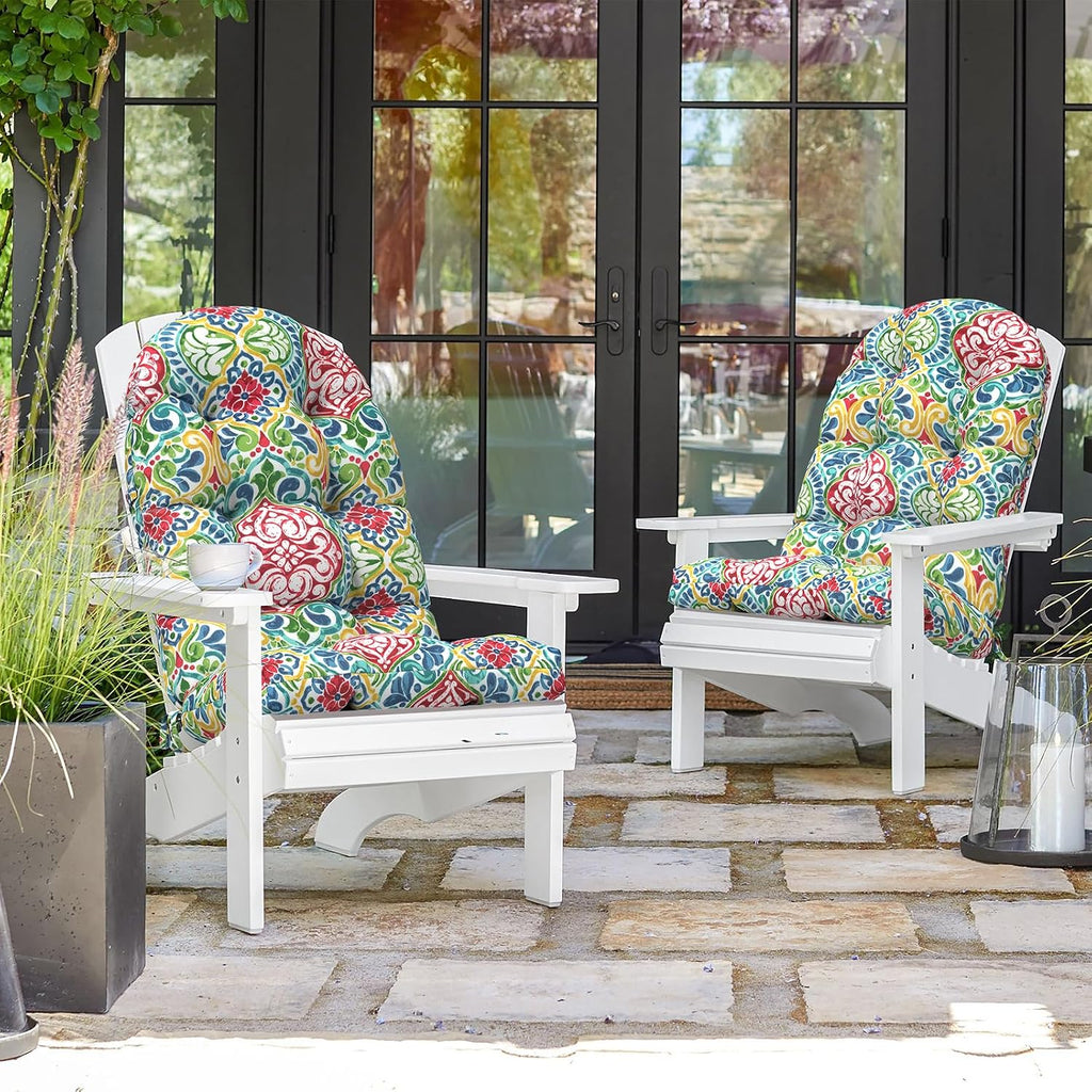 Indoor/Outdoor Adirondack Chair Cushions 44 x 19 x 4 Inch, Tufted Outdoor Rocking Chair Cushions, Anti-Slip High Back Patio Chair Cushion, Set of 2,Damask Red