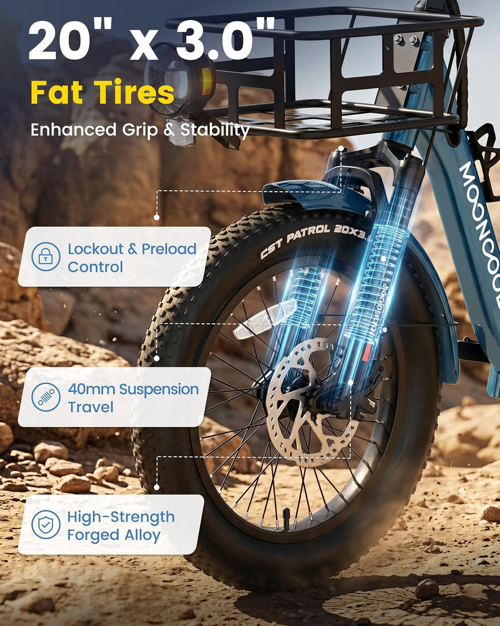 MOONCOOL Electric Trike for Adults, 500W/750W 48V Electric Tricycle for Adults, 20'x3.0' Fat Tire 3 Wheel Electric Bike, Folding Aluminum Adult Tricycle with Removable Battery