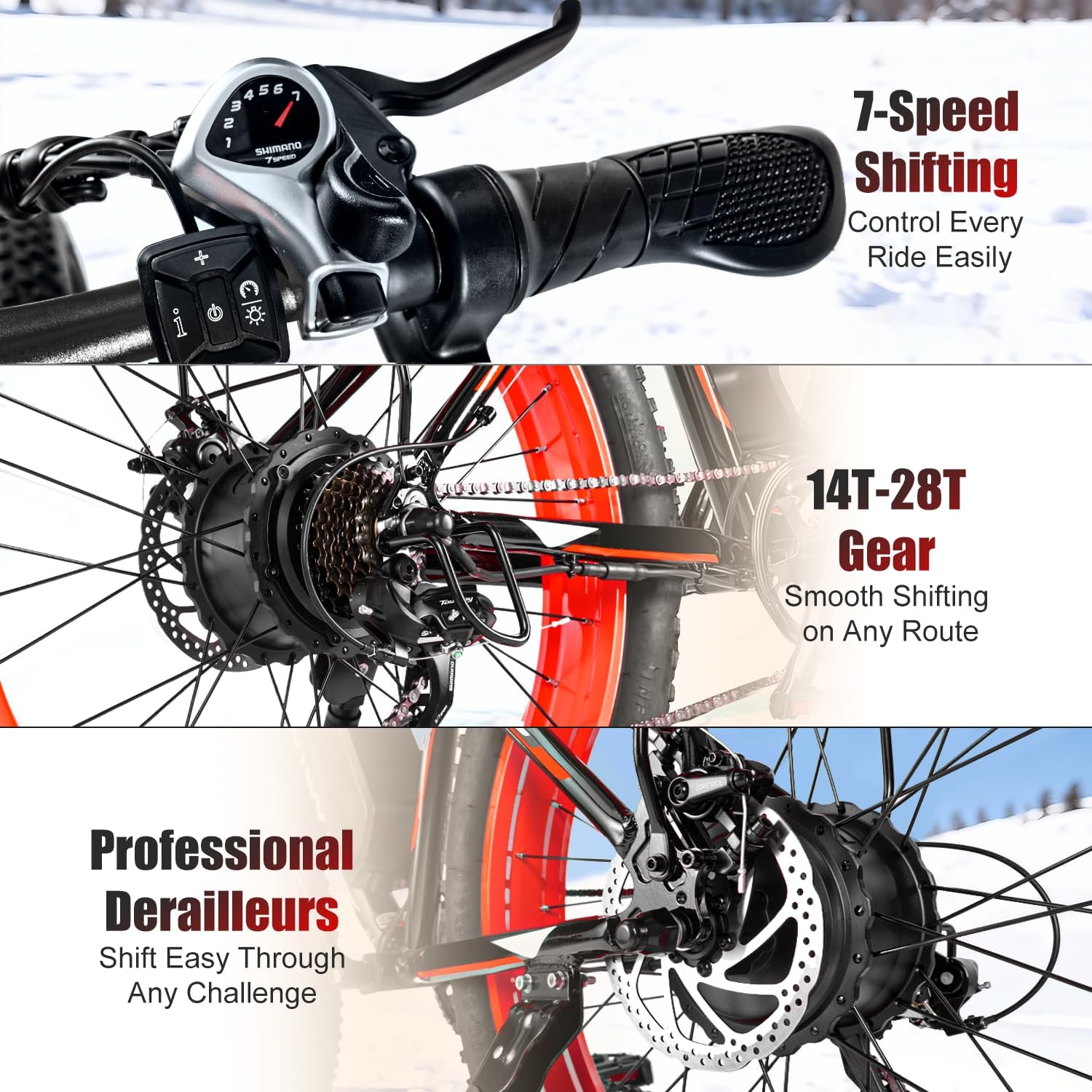 Electric Bike, 1500W Peak 30/33 MPH 26' Fat Tire Electric Bicycle, 60/70 Miles Snow Off-Road E Bike for Adults, Removable Battery, Dual Brake, 7 Speed