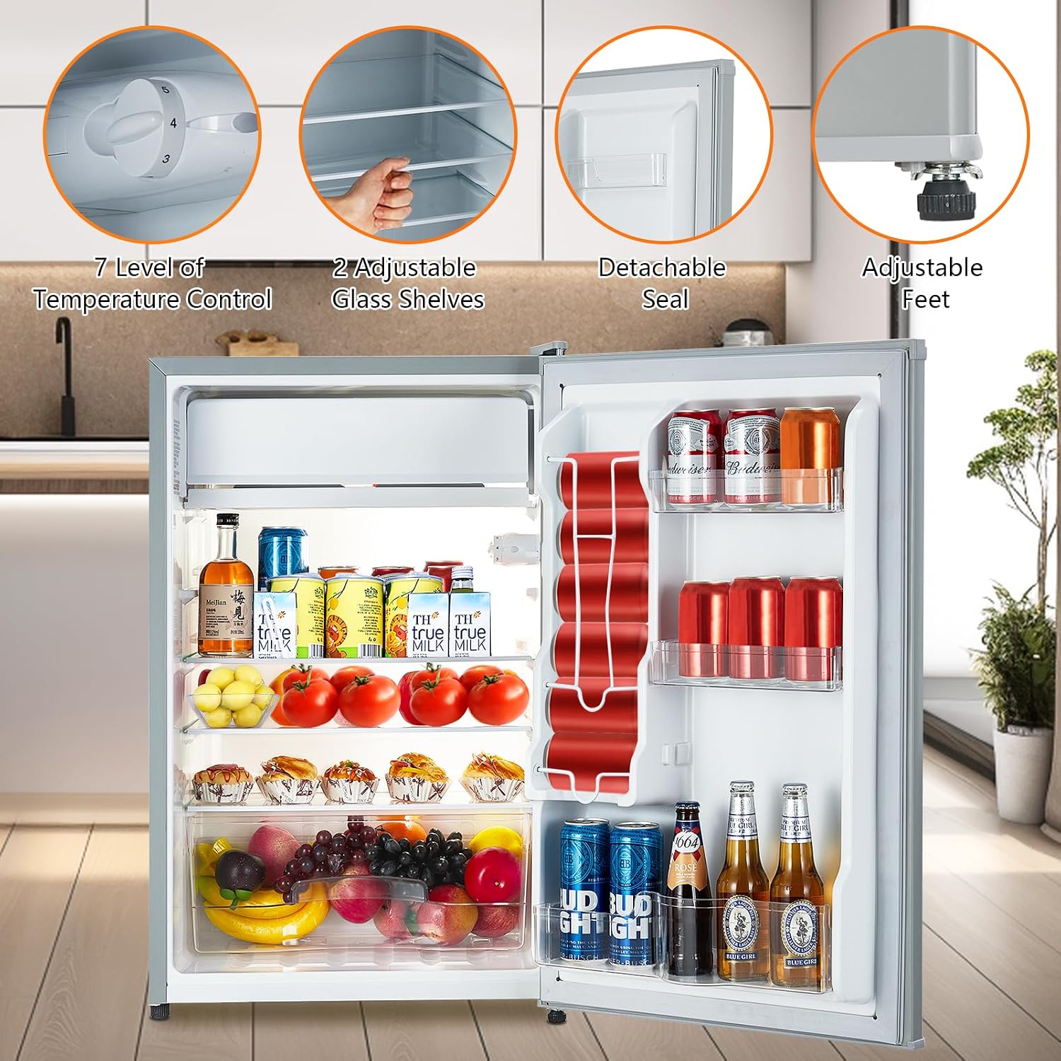 4.3 Cu.Ft Mini Fridge with Freezer – Compact Single Door Refrigerator w/Adjustable Thermostat | Energy-Efficient & Low Noise, Ideal for Bedroom, Office & Dorm