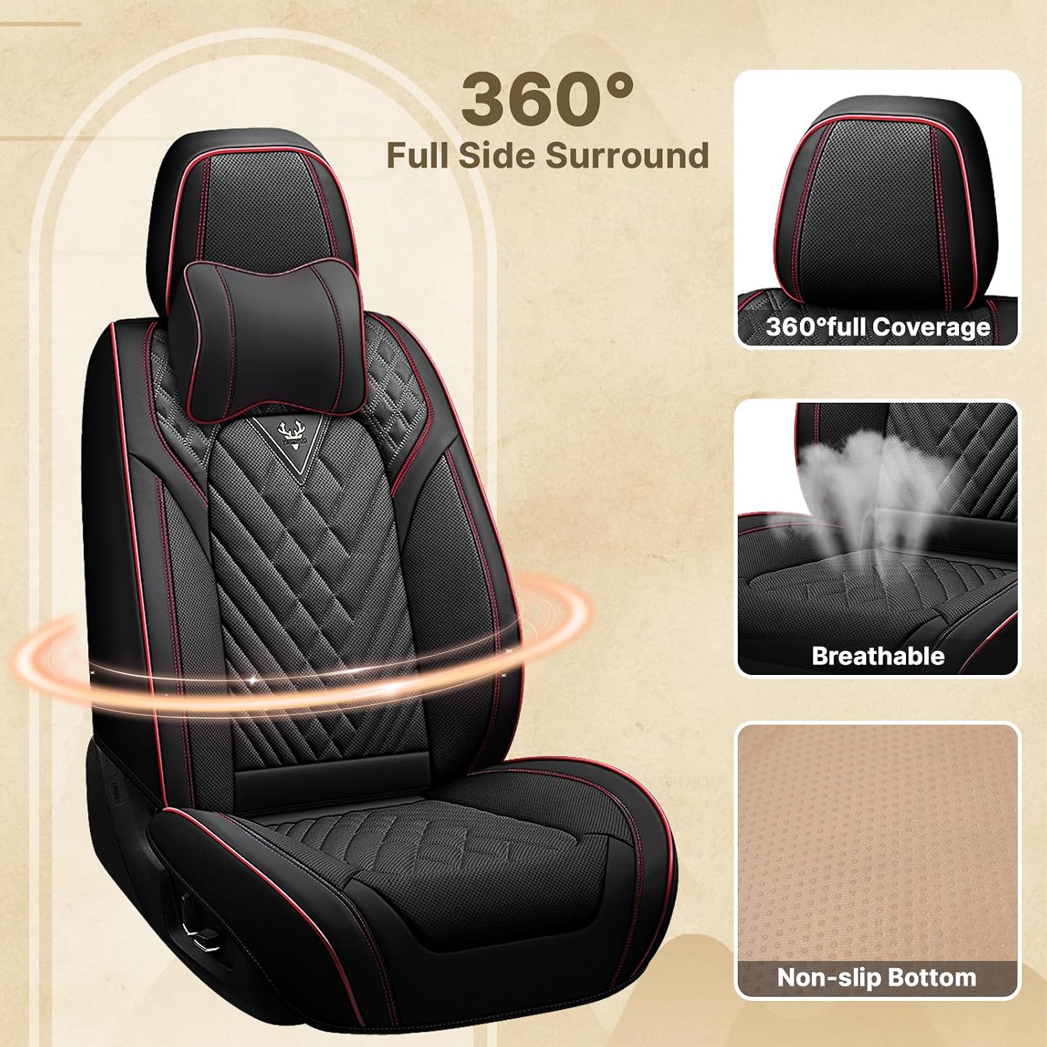 Fit for Honda Odyssey 2000-2026 Seat Covers, Fashion Sport Seat Cover with Waterproof Leather, Airbag Safe Design Seat Protector (2 Front Seat Luxury, Black Red)