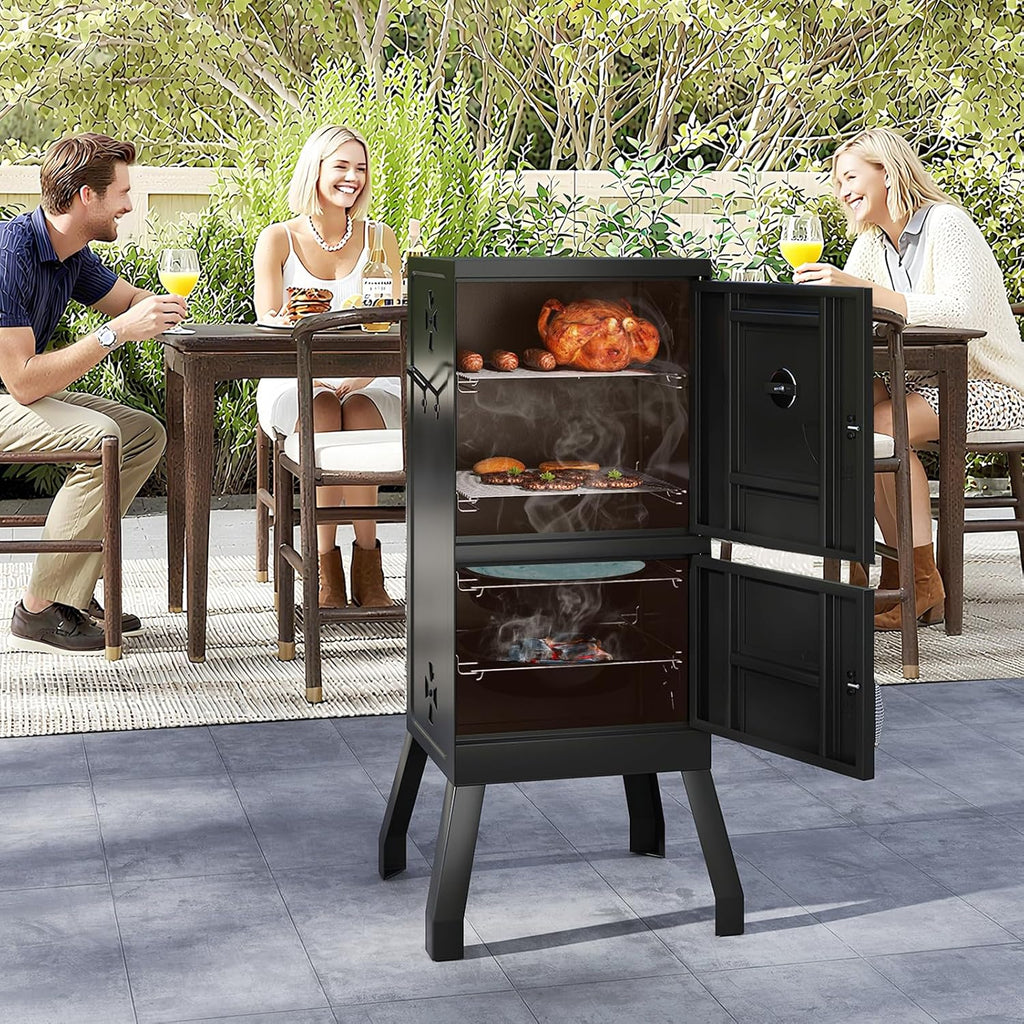 Happygrill Charcoal Grills, 40' Vertical BBQ Smoker Grill with Built-in Thermometer, Adjustable Air Dampers, Removable Water Pan & Grill Grates for Backyard Picnics, Party, Outdoor Camping