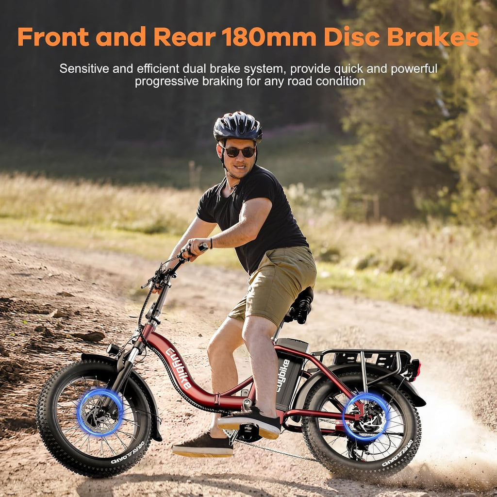 Auloor Foldable Electric Bike for Adults, Peak 1000W Brushless Motor 70Miles City Commuter Ebike, 48V 20AH Lithium Battery, 20' Fat Tire 7-Speed E-Bicycle with Front Suspension Colourful LCD Display