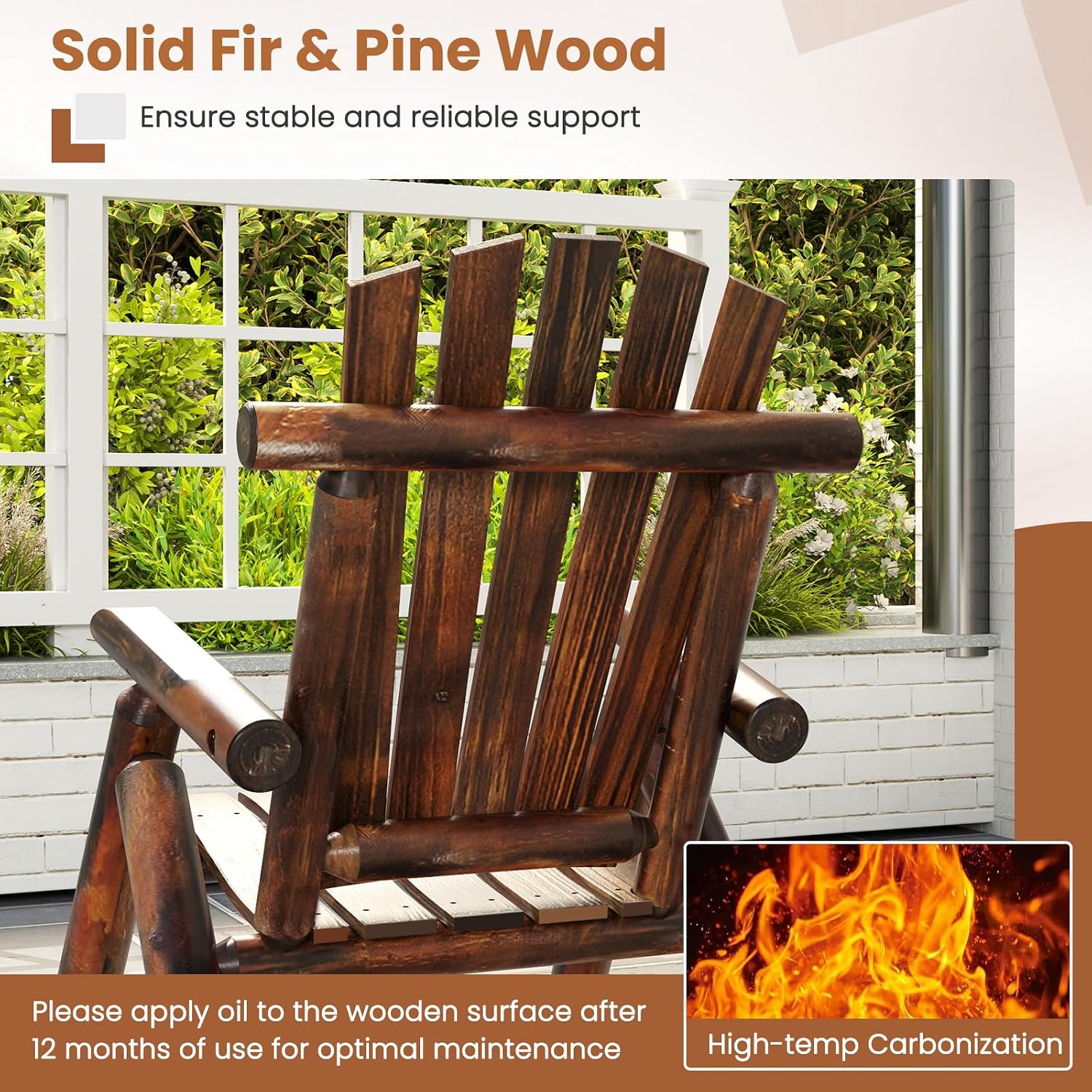 Tangkula Wood Outdoor Rocking Chairs Set of 2, Outside Adirondack Rocker with High Back and Slatted Seat, Oversized Porch Rocking Chair for Balcony, Garden, Backyard, Patio