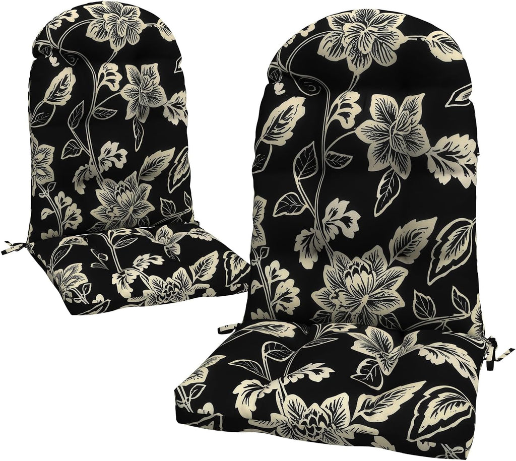 LVTXIII 2 Pack Outdoor Adirondack Chair Cushions, 44x19x4 Inch Water Repellent Patio Cushions for Rocking Chairs, Thick Tufted High Back Seat Cushion Set, Elegant Vines Black
