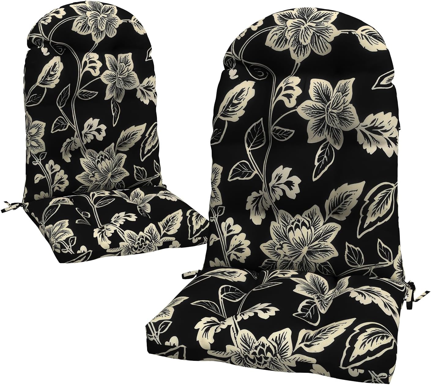 LVTXIII 2 Pack Outdoor Adirondack Chair Cushions, 44x19x4 Inch Water Repellent Patio Cushions for Rocking Chairs, Thick Tufted High Back Seat Cushion Set, Elegant Vines Black
