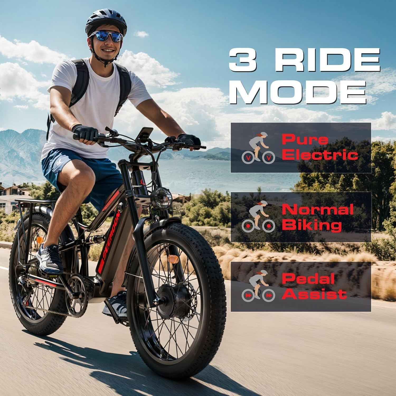 Seemoon 4000W Dual Motor Electric Bike for Adults,36 MPH Max up to100-Miles,52V 20Ah Battery & 160 Nm ,26' Fat Tire Mountain Ebike for Men Women,Full Suspension E-bike for Commuter Hunting Off-Road