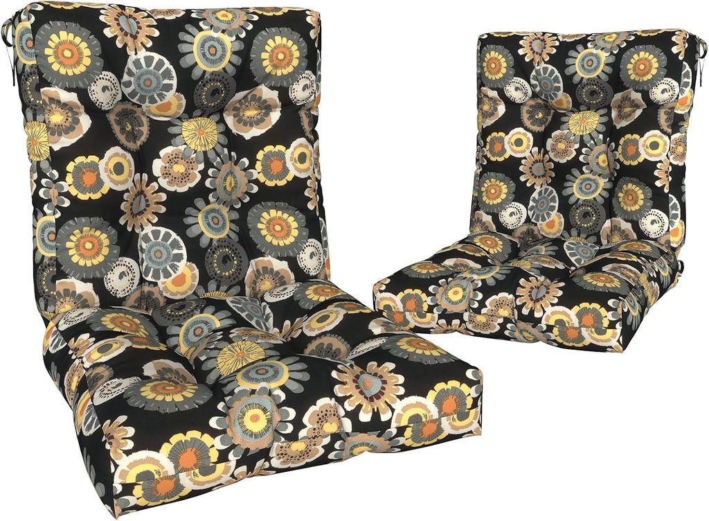Outdoor Seat Chair Cushions, Tufted Back Patio Furniture Cushions Set of 2, Water Repellent Wicker Replacement for Home Garden Chairs, 42x21x4 Inch, Black Yellow Crosby