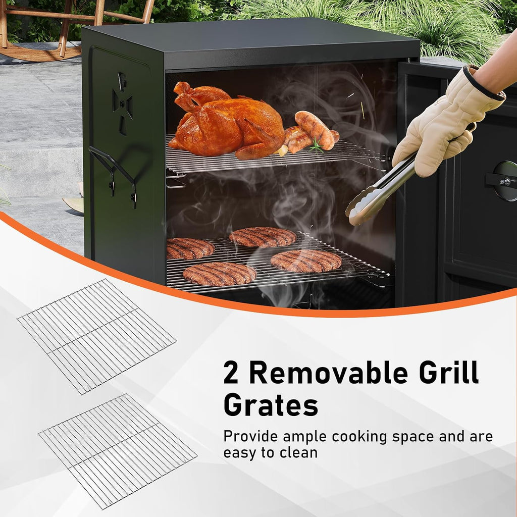 Happygrill Charcoal Grills, 40' Vertical BBQ Smoker Grill with Built-in Thermometer, Adjustable Air Dampers, Removable Water Pan & Grill Grates for Backyard Picnics, Party, Outdoor Camping