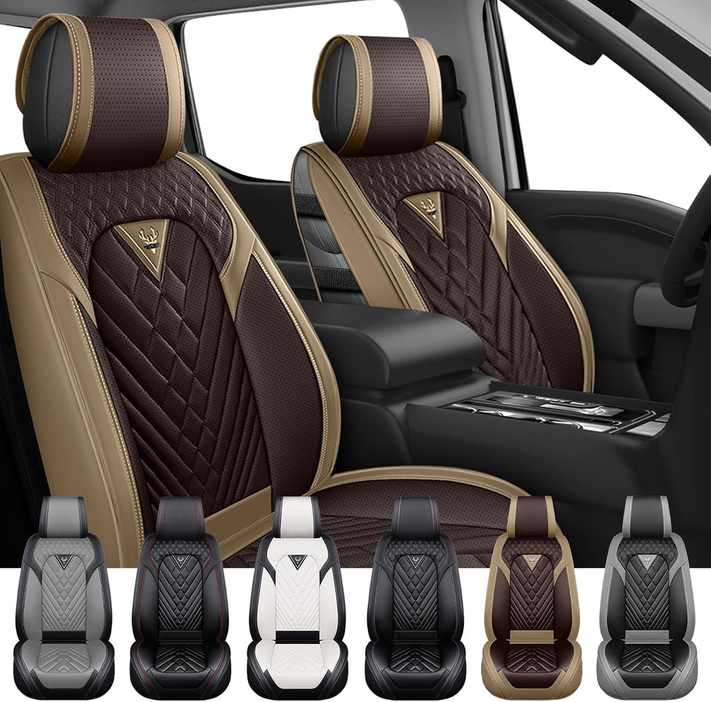 Dodge Ram Truck Seat Covers Custom for 2002-2026 1500 2002-2026 2500/3500 Crew Double Mega Quad Cab Bighorn Laramie Tradesman Classic Front Seat Covers Protectors(Standard 2 Seats/Brown Coffee)