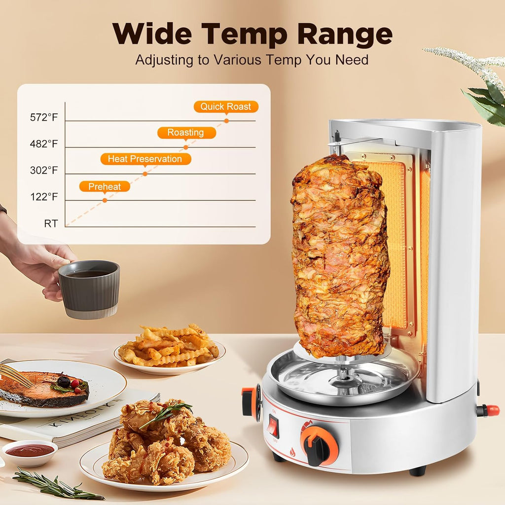 Gas Vertical Broiler BBQ Grill,Commercial Electric Grill Automatic Rotating Machine,Gyros Rotisserie Grill 3000W 110V w/2 Burners Doner Kebab Machine for party (2 Burners)