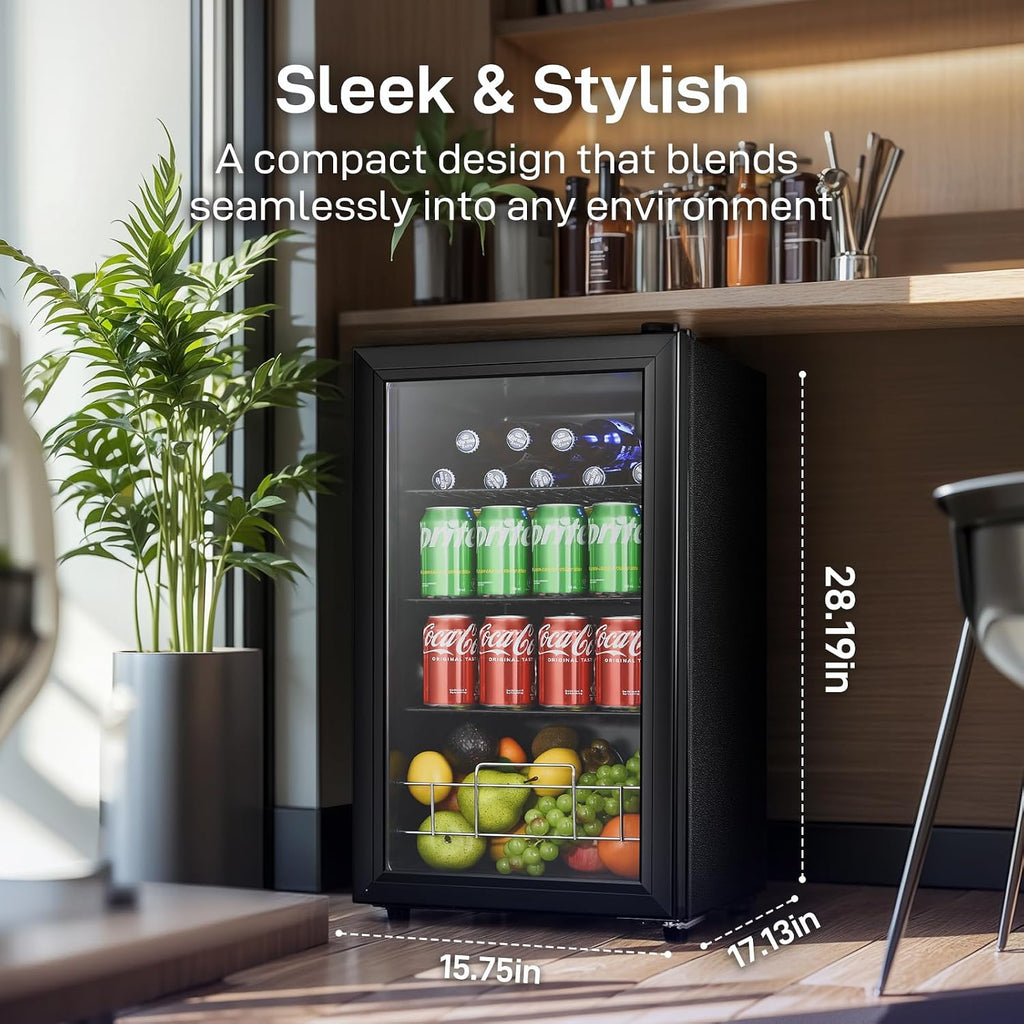 Anypro 2.6 Cu.Ft Beverage Refrigerator and Cooler, Fridge with Tempered Glass Door, 126 Cans Wine Drink Beer Fridge for Office Bedroom Bar, 7 Level Temperatures, Adjustable Shelves