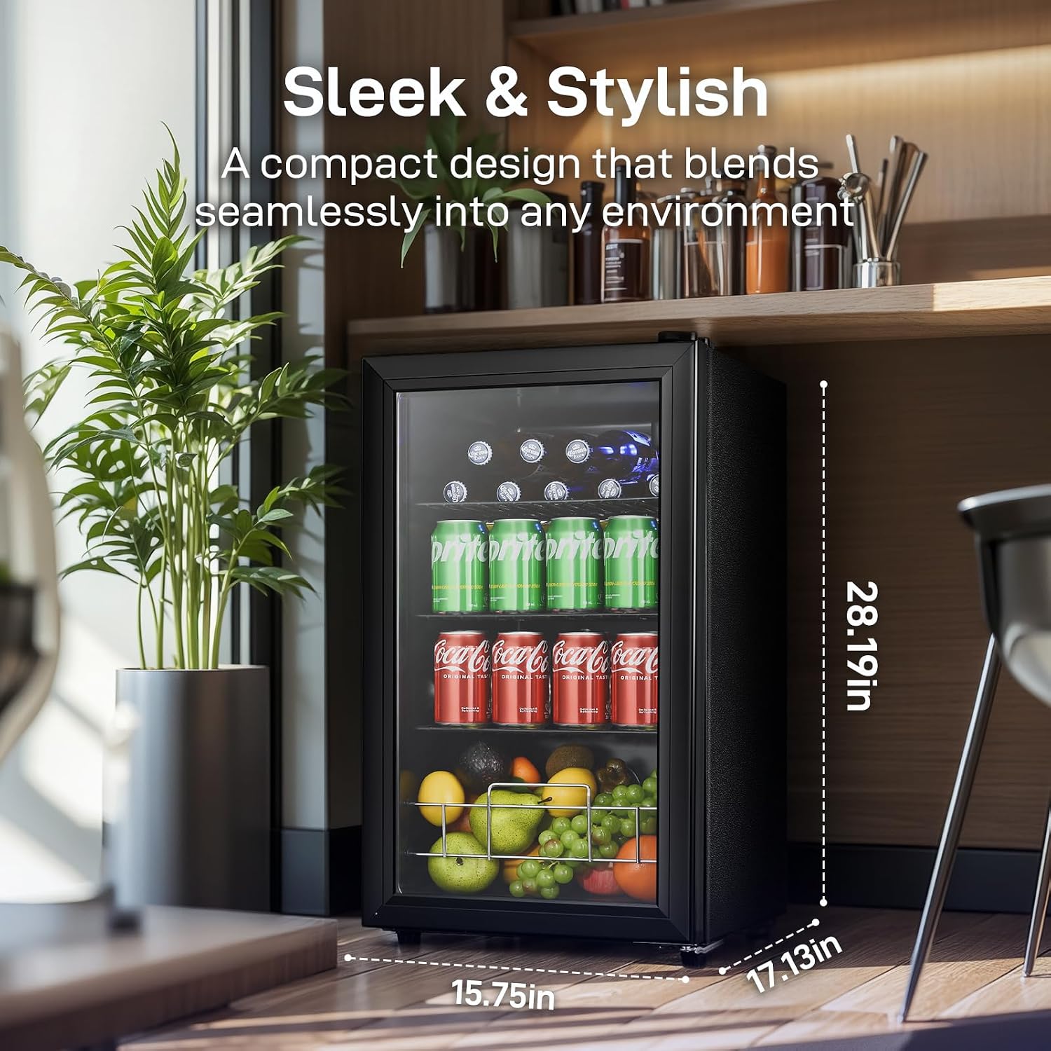 Anypro 2.6 Cu.Ft Beverage Refrigerator and Cooler, Fridge with Tempered Glass Door, 126 Cans Wine Drink Beer Fridge for Office Bedroom Bar, 7 Level Temperatures, Adjustable Shelves