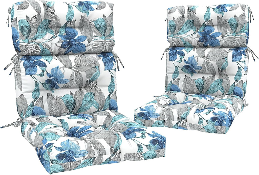 Outdoor High Back Rocking Chair Cushions, Non-Skid Slip Backed Chair Cushions, Chair Cushion for Patio Chairs, 44'x22'x4', Set of 2, Clemens Noir Blue