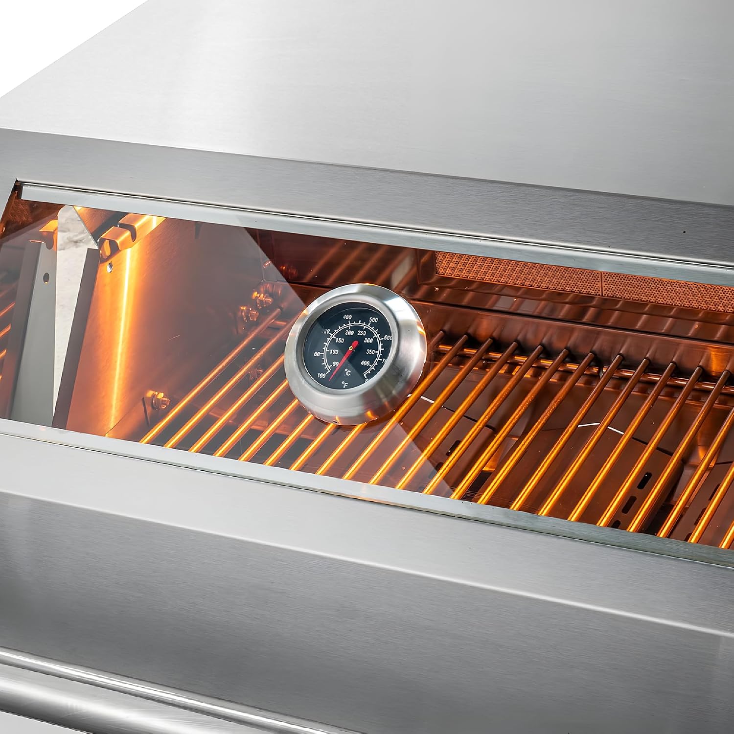 CHALEUR 23' VIEW 3 LINE GAS GRILL 3-BURNER + 1 REAR INFRARED - Built-In Stainless Steel Outdoor Kitchen Grill Head - Liquid Propane - Professional BBQ Insert with Glass Viewing Window