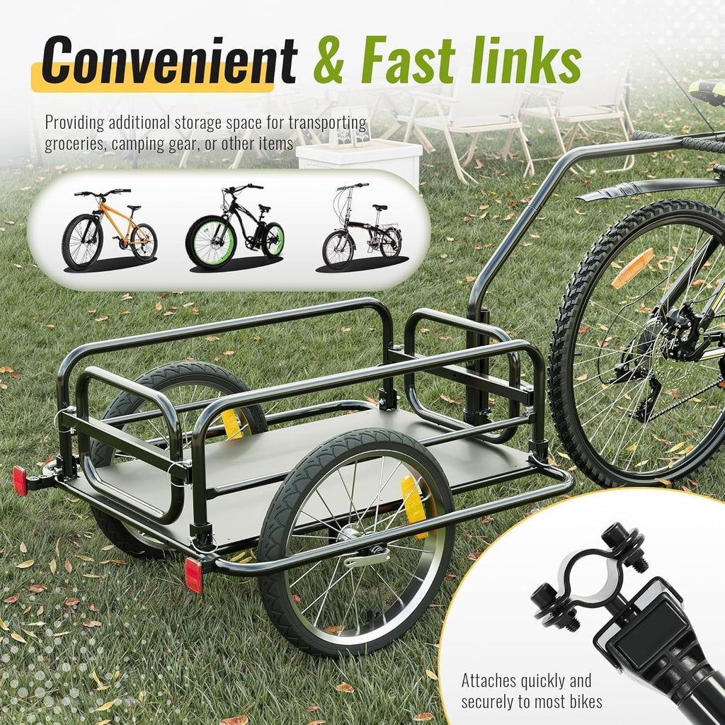 Kojem Foldable Bike Cargo Trailer, Heavy-Duty Storage Bicycle Trailer 110LBS Load Capacity, 16IN Wheel Bike Wagon Cart, with Universal Hitch and Foldable Frame, Fit for Pet, Shopping, Park Picnics