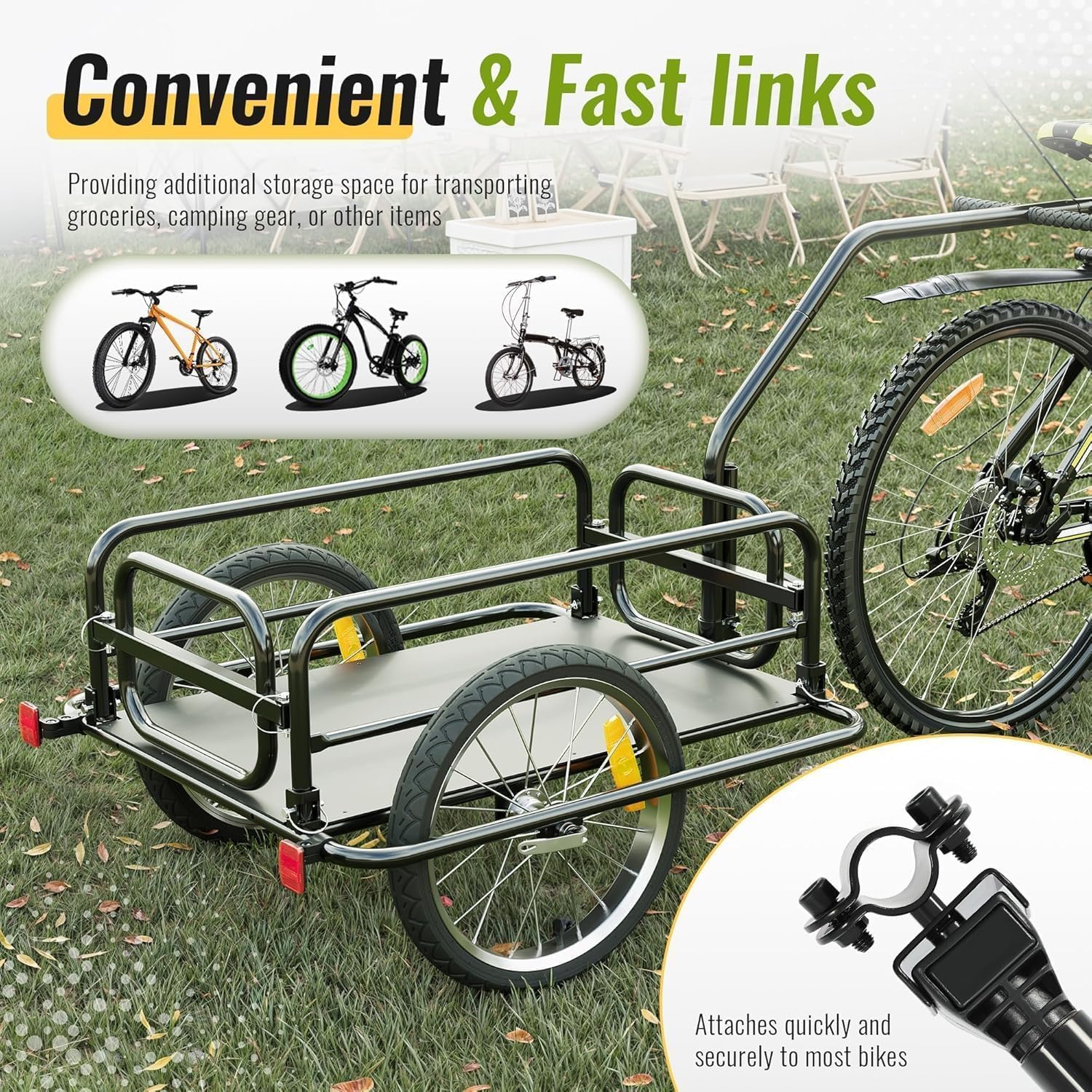 Kojem Foldable Bike Cargo Trailer, Heavy-Duty Storage Bicycle Trailer 110LBS Load Capacity, 16IN Wheel Bike Wagon Cart, with Universal Hitch and Foldable Frame, Fit for Pet, Shopping, Park Picnics