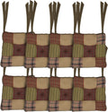 VHC Brands Tea Cabin Chair Pad Patchwork Log Cabin Country Rustic Lodge Design, Moss Green and Deep Red, Set of 8