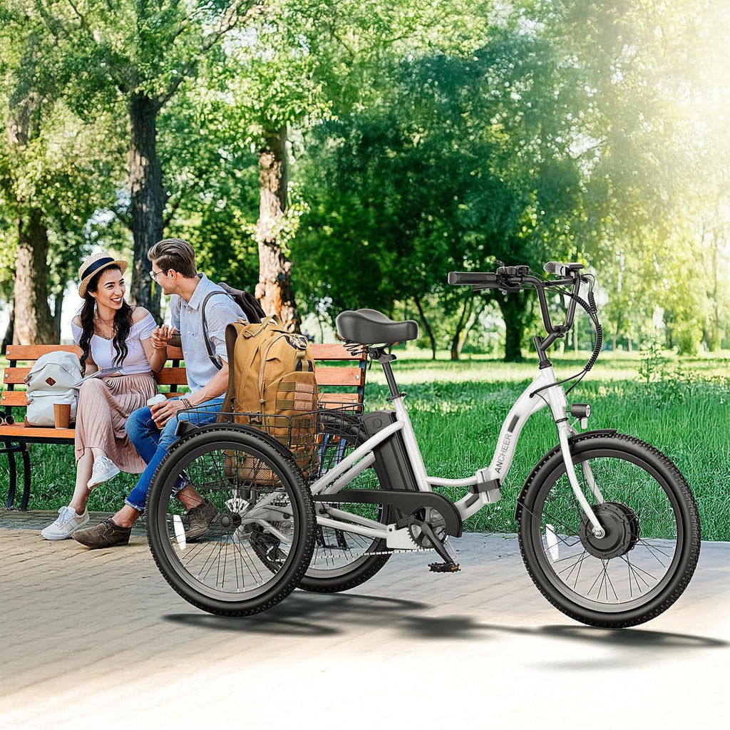 ANCHEER Electric Tricycle for Adults, Peak 600W Folding Electric Trike, 24' 499Wh Ebike for Seniors, 15.5MPH Electric Bike, Removable Battery, 3 Wheel, LCD, Rear Differential, Basket