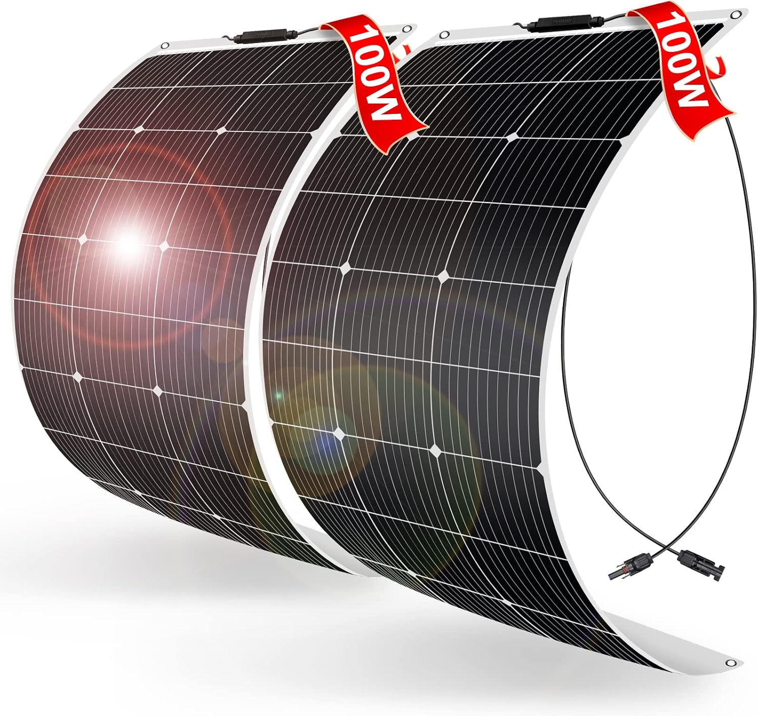 DOKIO 200W (2×100W) Flexible Solar Panels 18V Monocrystalline for 12V Battery Charging, Semi-Flexible ETFE with MC4, Series/Parallel for RV Boat Camper Van Trailer Off-Grid Use