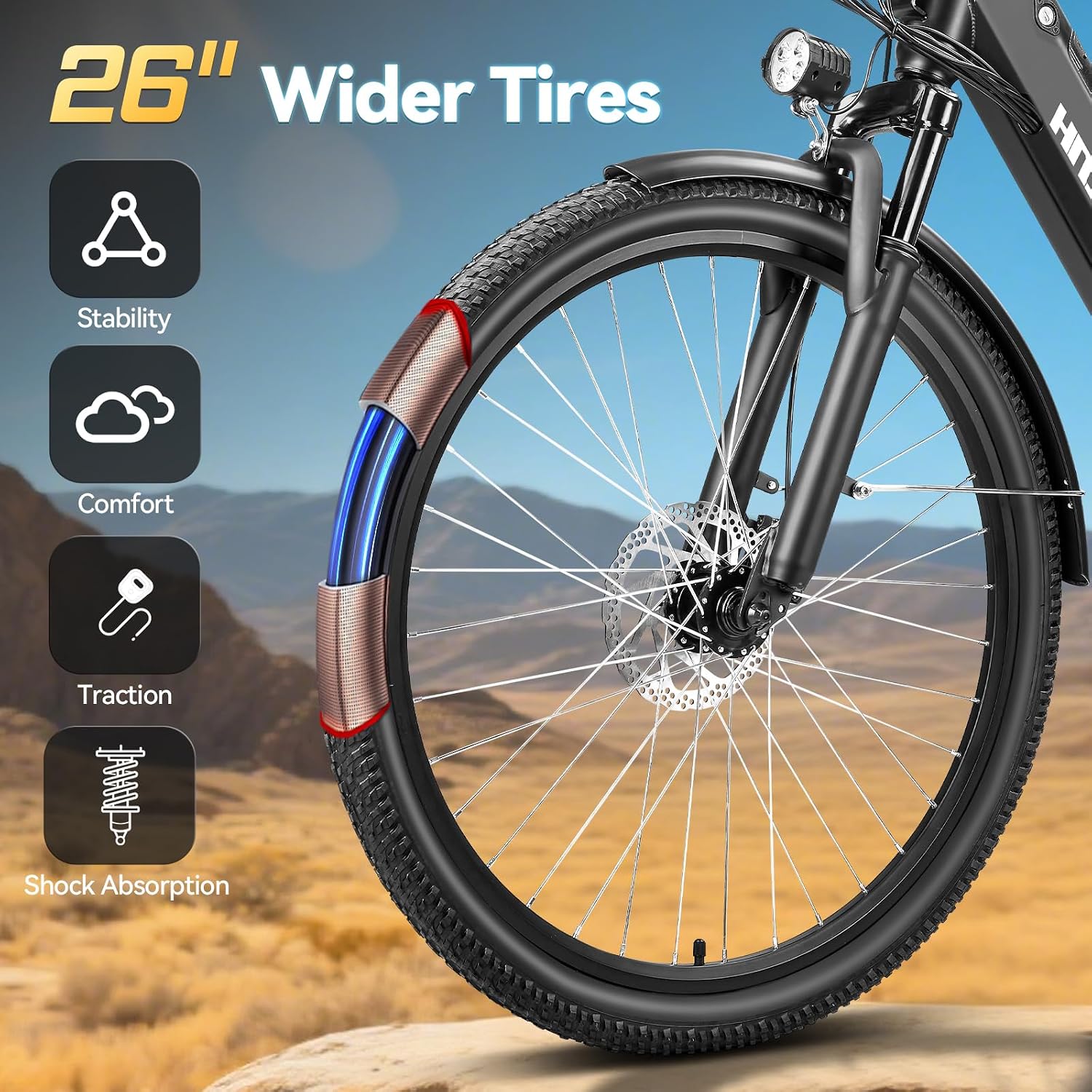 ZNH Electric Bike, 750W Peak Motor Electric Mountain Bike for Adults With 48V 13Ah Removable Battery, 20MPH 26'' Electric Bike, Suspension Fork, LED Display, Fat Tire Commuter EBike, Black (17S-Black)