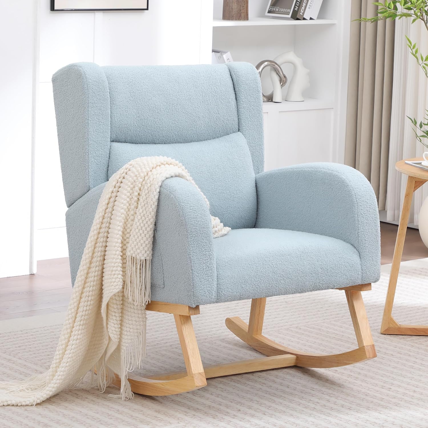 HCHAIRH Nursery Rocking Chair,Wingback Nursery Rocking Chairs,Nursing Glider Rocker Chair with High Back for Living Room Bedroom(Teddy Blue)